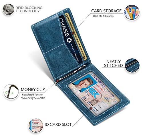 RFID Blocking Genuine Leather Slim Bifold Wallet P1041