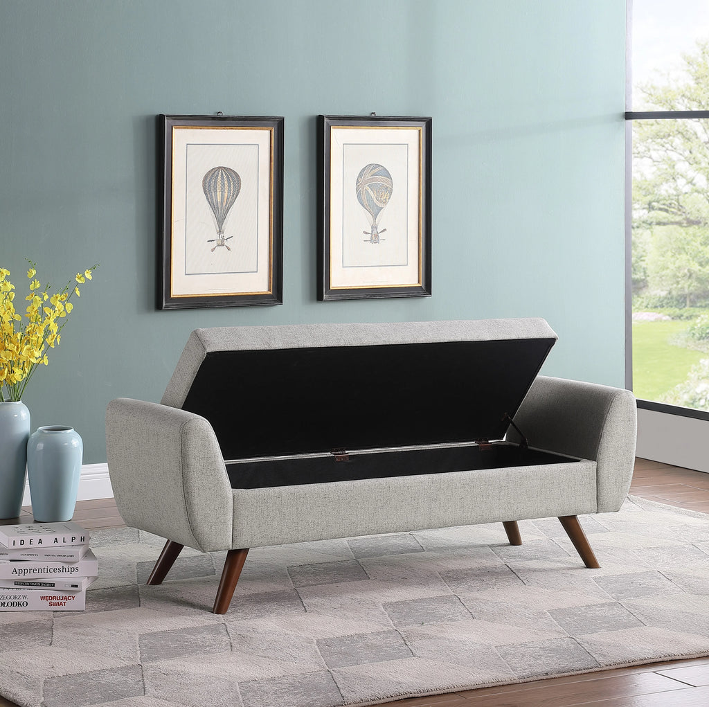 Gray Woven Storage Bench with Wood Legs S79245