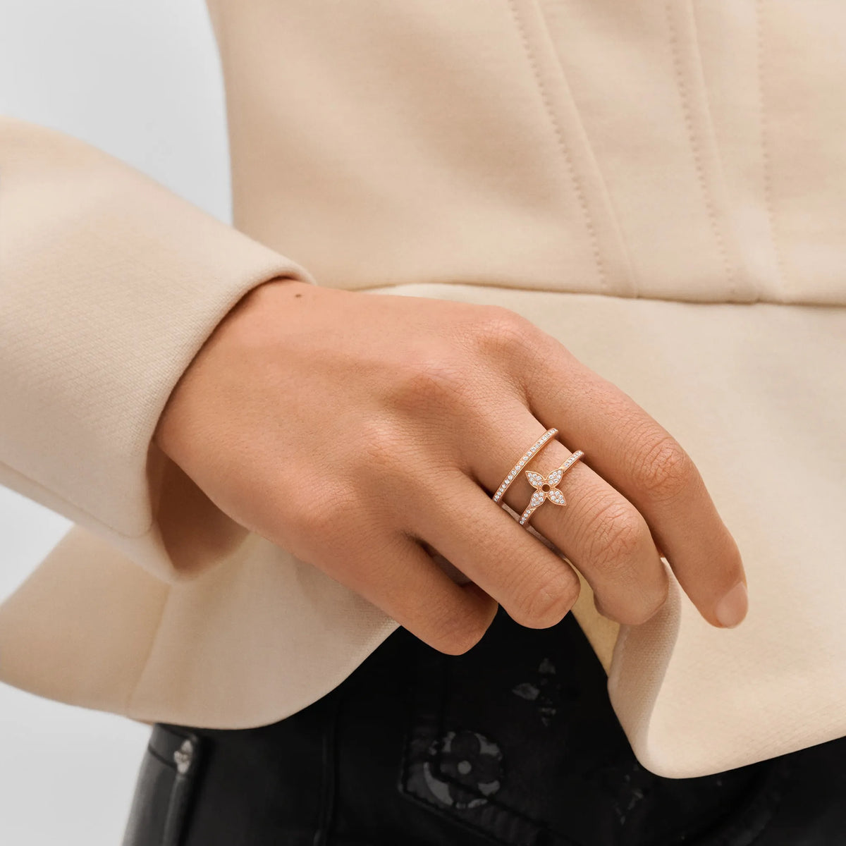 Rose Gold and Diamond Double Row Ring Z741385