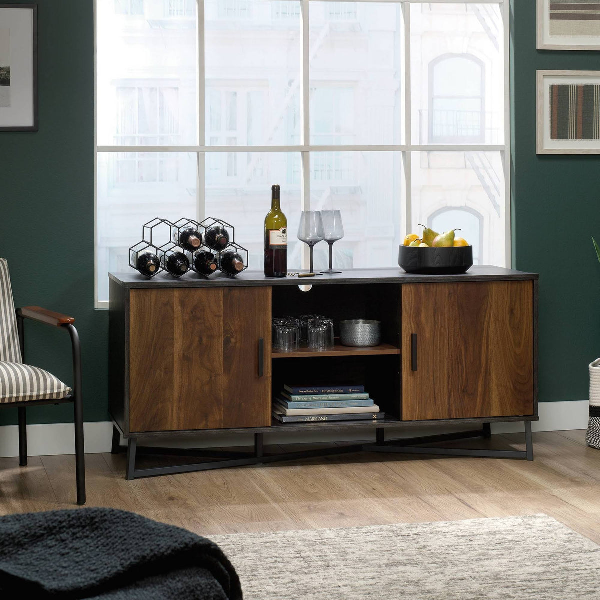 Credenza for 60x22 TVs, Brew Oak/Grand Walnut K68636