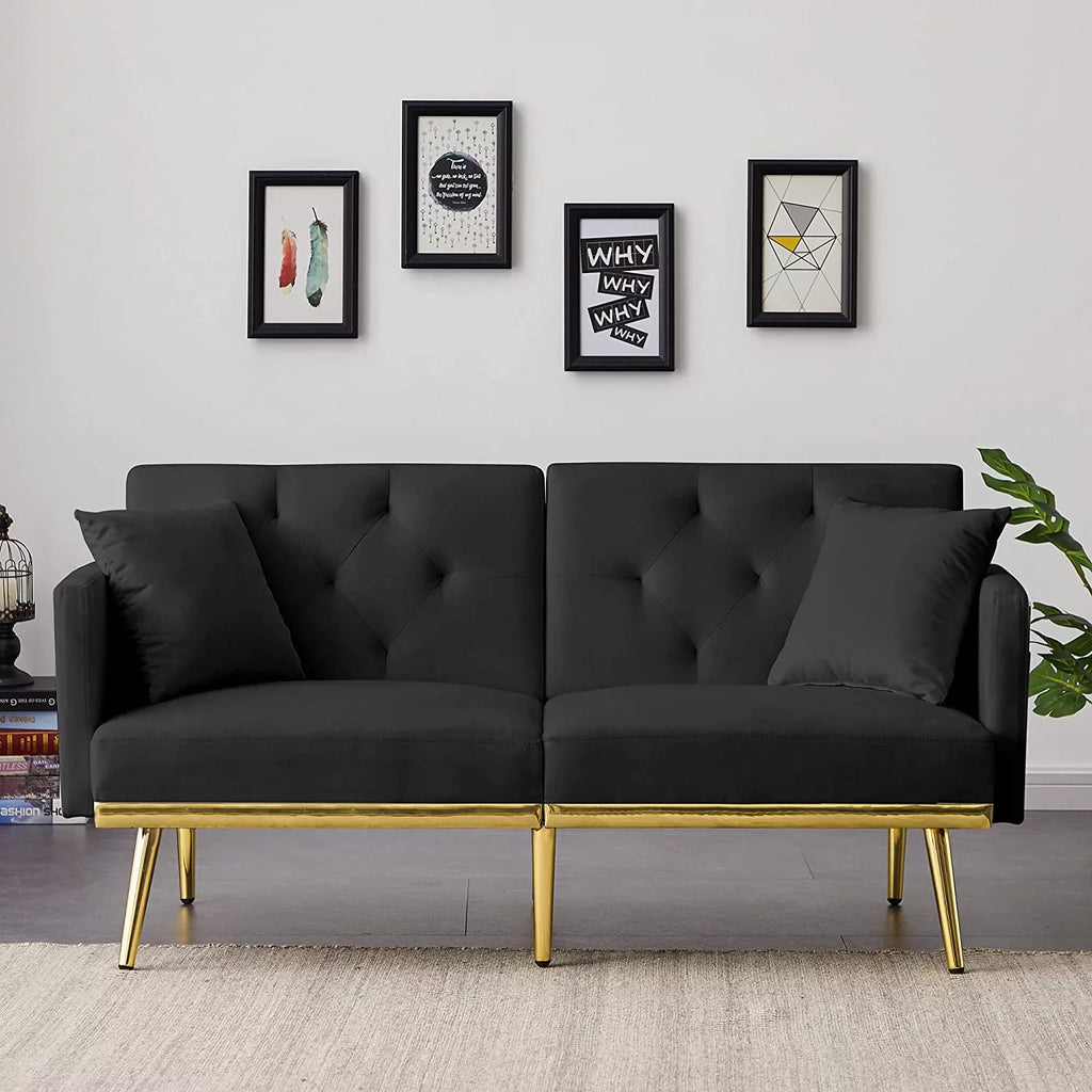 Black Convertible Futon Sofa Bed with Side Pocket O469