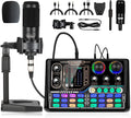 Podcast Equipment Bundle, Audio Interface Mixer, Sound Card with Microphone P16448