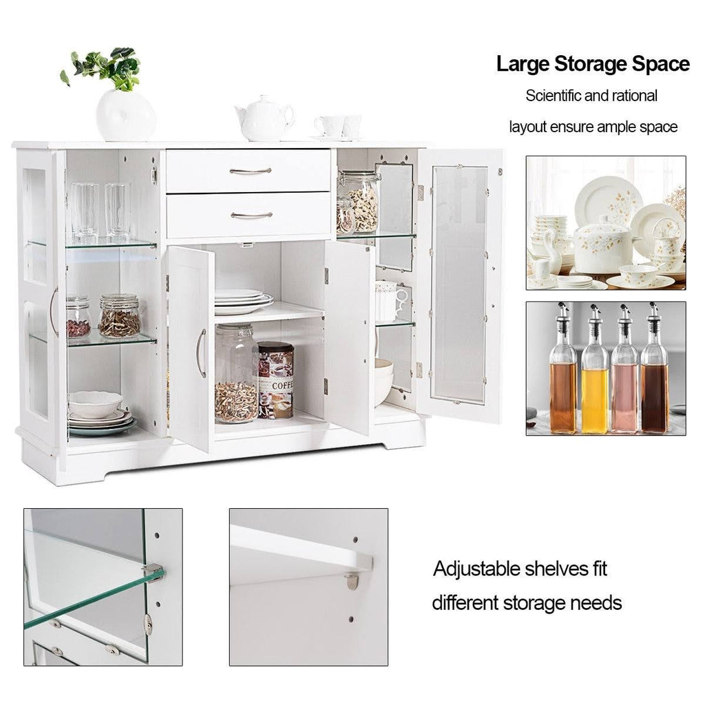White Buffet Storage Cabinet with Glass Door Drawers H67228