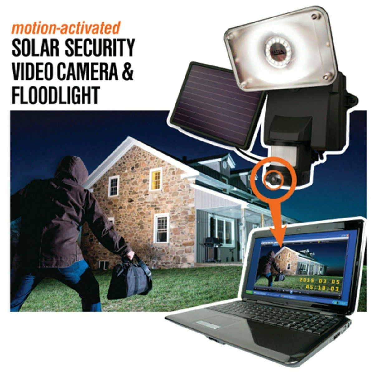 Solar Powered Security Video Camera Floodlight J901360