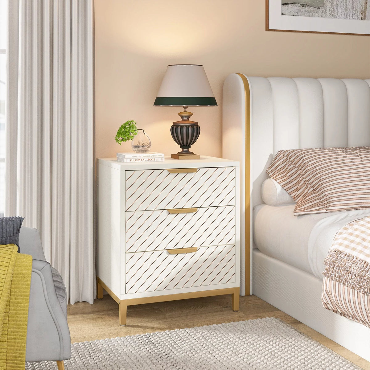Light Wood Grain Nightstand with Drawers A624