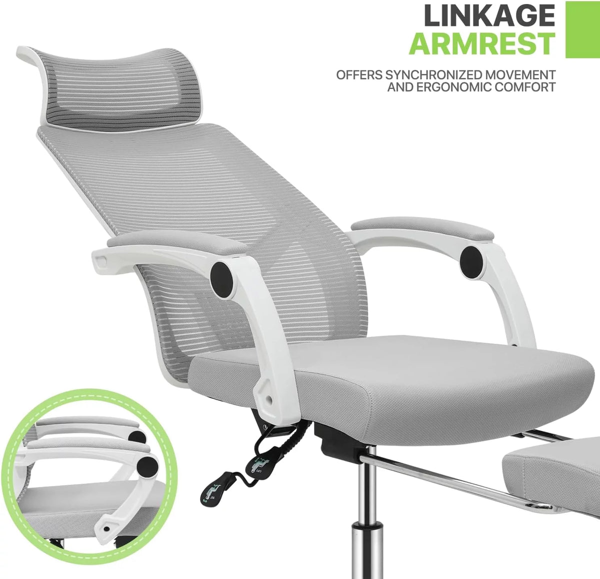 Grey Ergonomic High Back Mesh Office Chair with Footrest Y715606