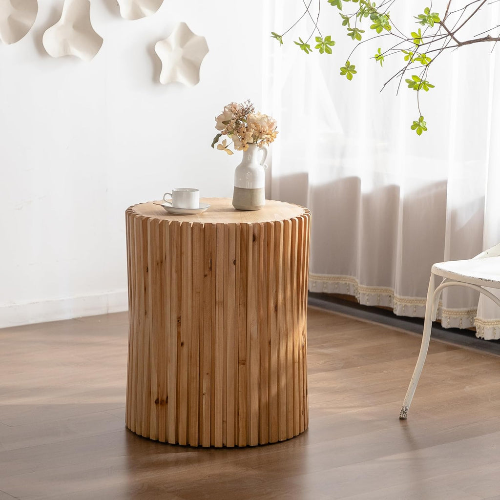Cylindrical Coffee Table with Vertical Texture Relief Design I195145