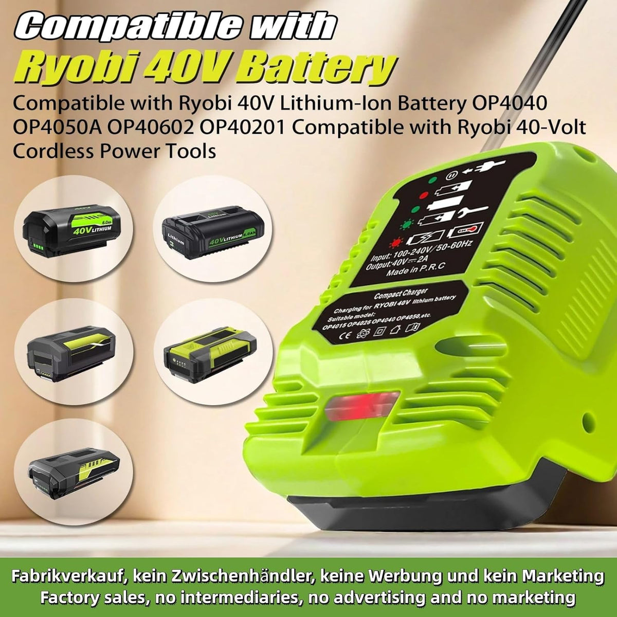 Portable Mini Fast Charger Adapter for 40V Battery D776728
