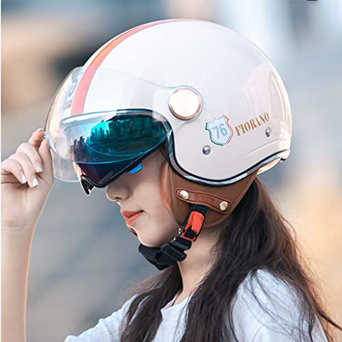 Retro Creative Motorcycle Half Helmet, 3/4 Face Breathable Motorbike Helmets with Double Visor Helmet J670