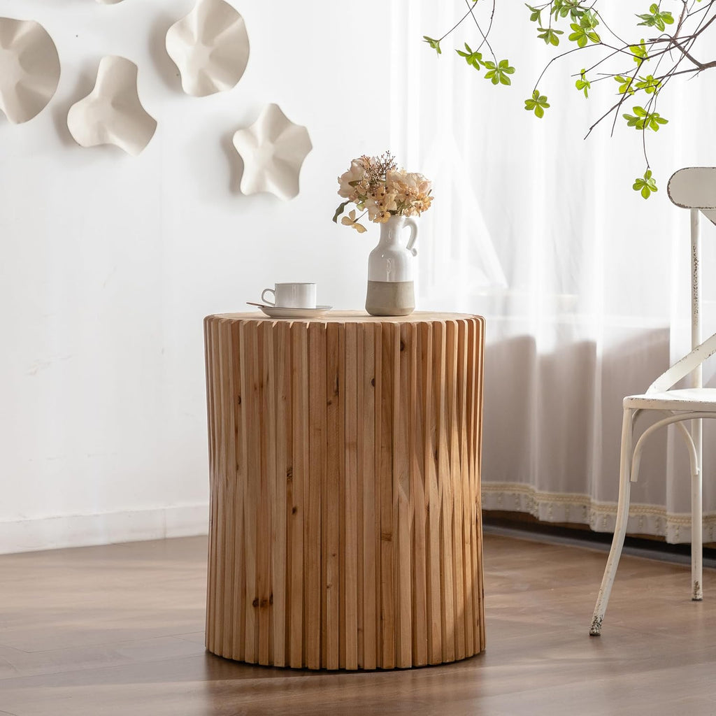 Cylindrical Coffee Table with Vertical Texture Relief Design I195145