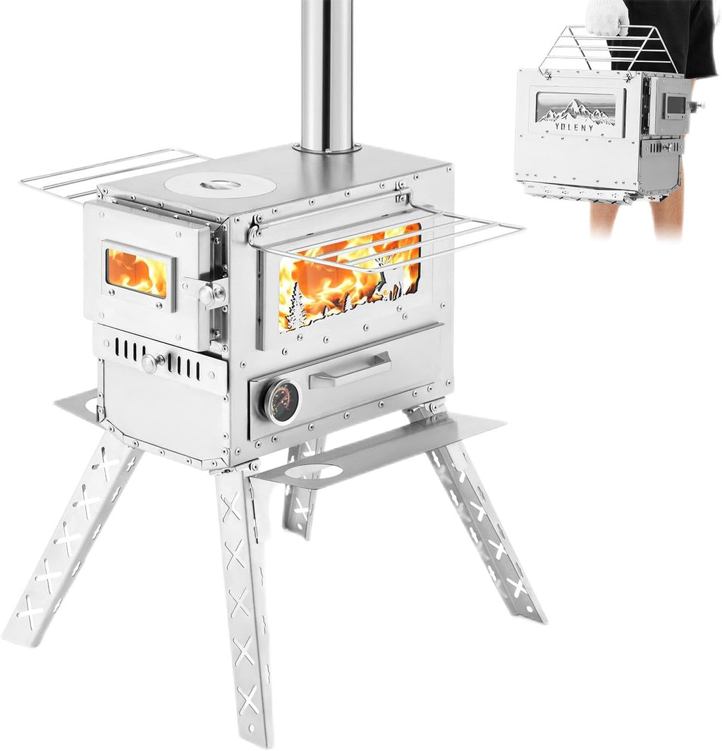 Wood Burning Tent Stove with Chimney Pipes and Carry Bag T65292