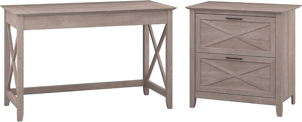 Washed Gray Writing Desk with 2 Drawer File Cabinet B76423