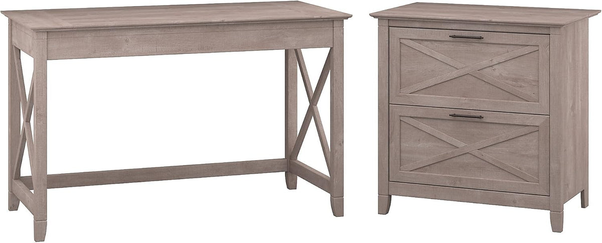 Washed Gray Writing Desk with 2 Drawer File Cabinet B76423