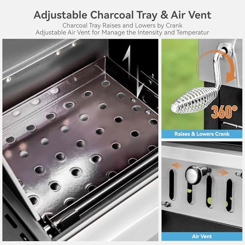 3 Burner Propane Gas and Charcoal Grill Combo with Side Burner, 37,000 BTUs 685 SQIN Dual Fuel Outdoor BBQ Grill Y24814
