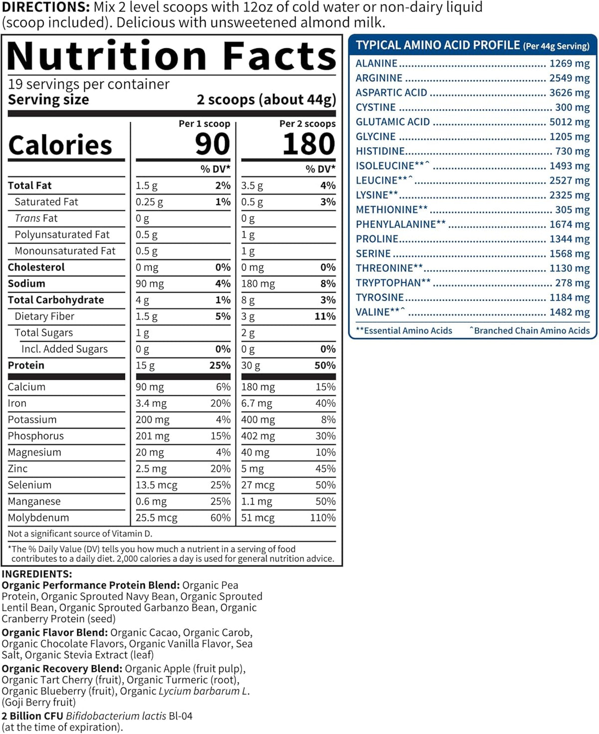 Organic Vegan Chocolate Plant Protein Powder, 19 Servings Pack of 2 Z515