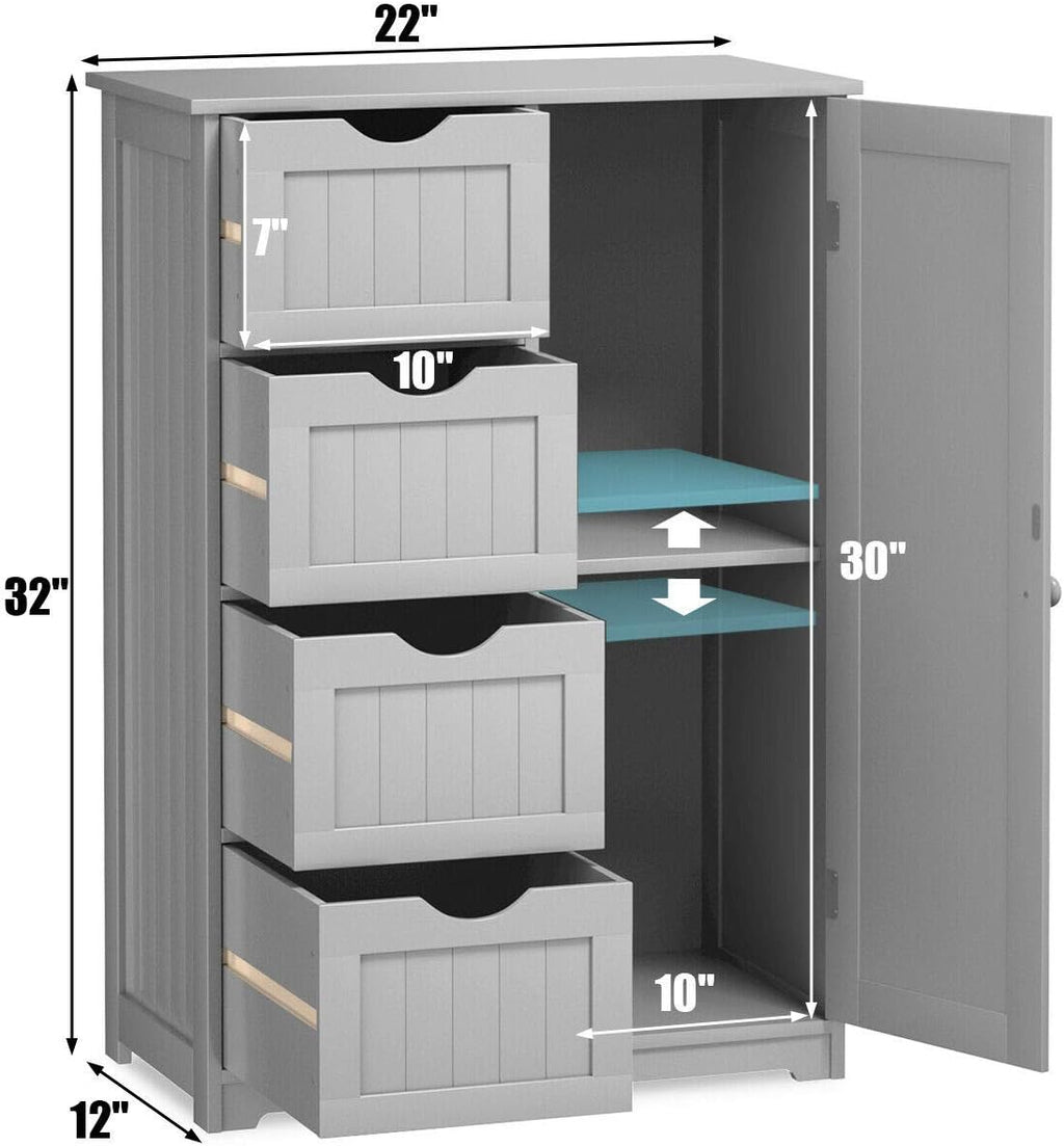 Grey Freestanding Bathroom Floor Cabinet with 4 Drawer X511