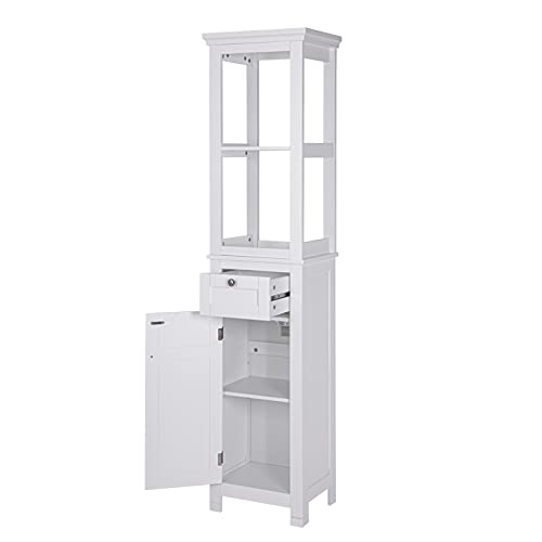 White Tall Freestanding Storage Cabinet with Door and Drawer W374277