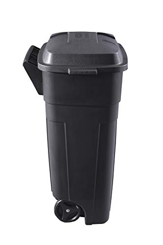 Heavy-Duty Wheeled Trash Can with Lid, 34-Gallon, Black M41578