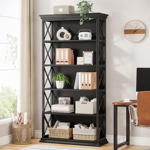 6-Tier 71 Inches Industrial Tall Bookcase, Brown and Black X4389