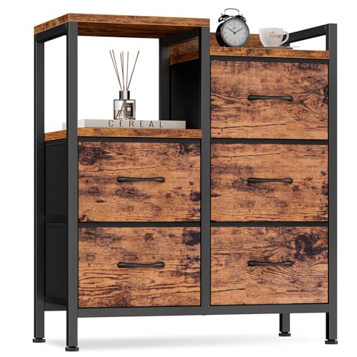 5 Drawer Black Fabric Dresser with Metal Frame H7177