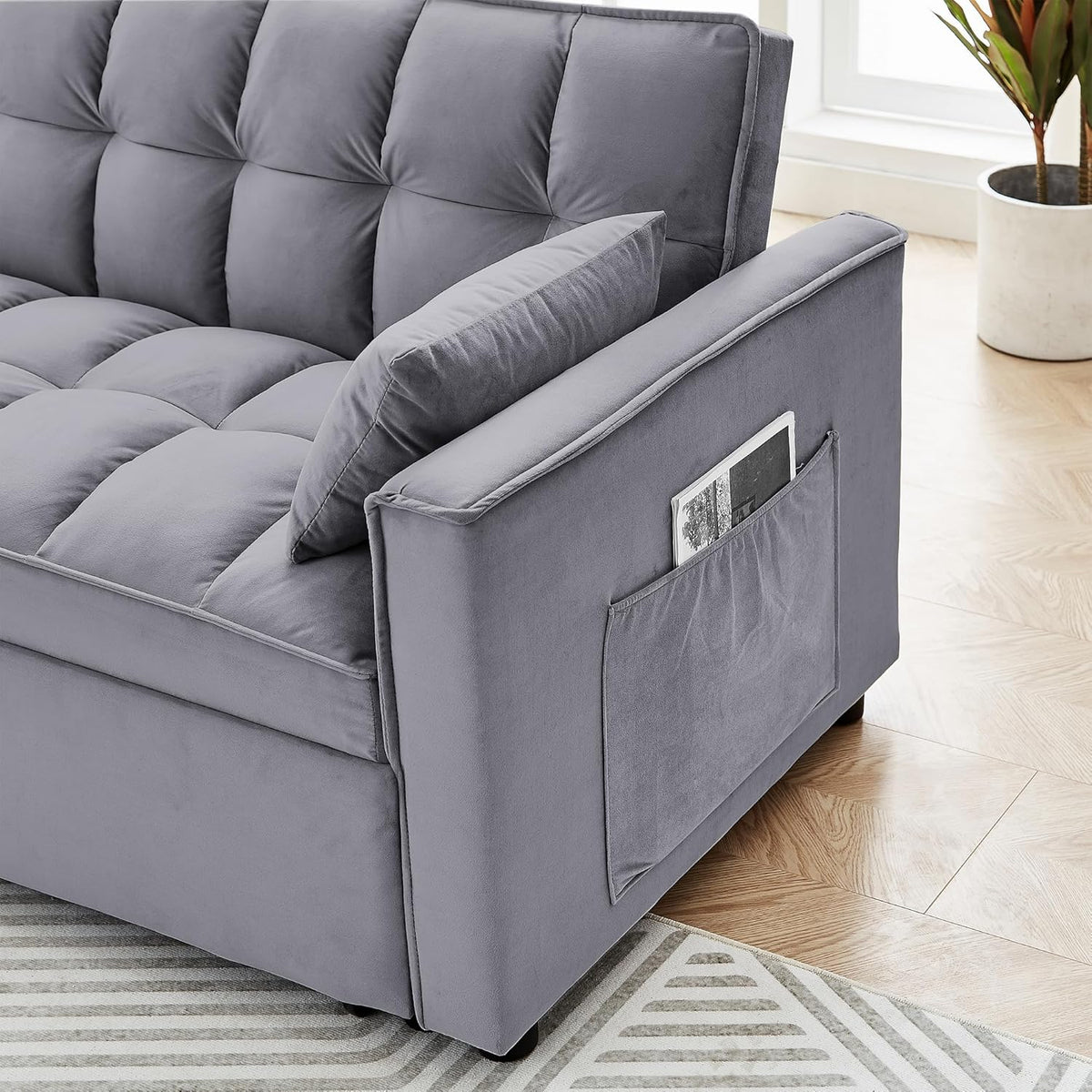 Tufted Velvet Convertible Sleeper Sofa Bed with Pullout Bed V344112