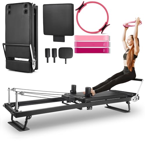 91.5inch Foldable Pilates Reformer with Pilates Ring Circle & Headrest, Jumpboard, Dual Resistance Springs Z5547