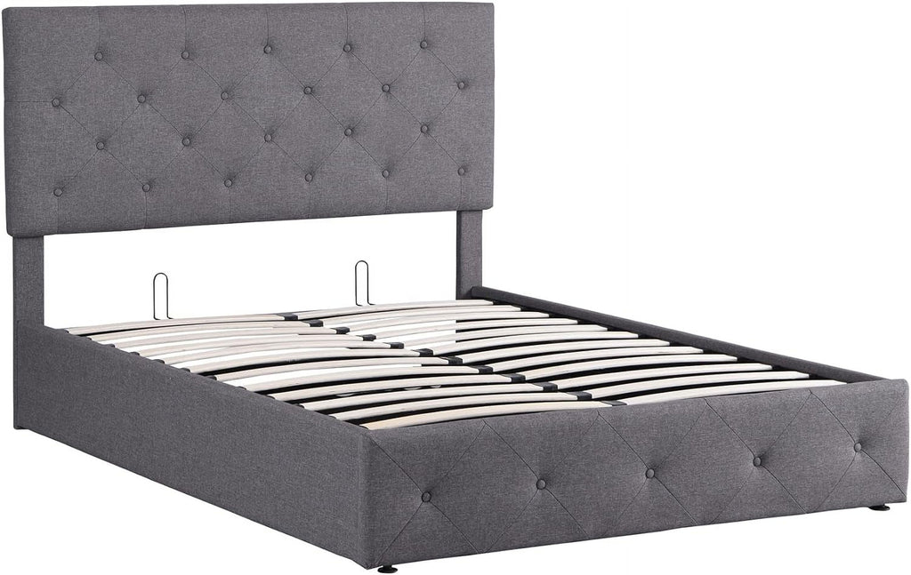 Grey Full Size Upholstered Platform Bed With Storage L342