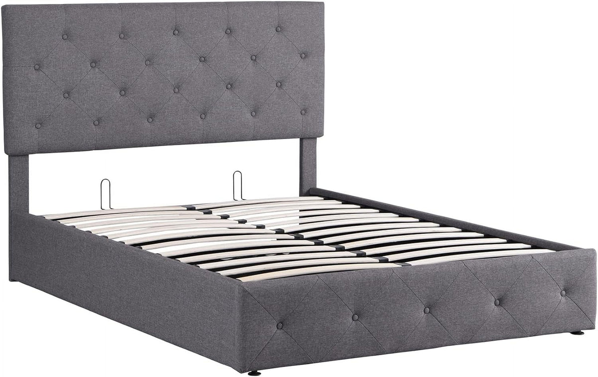 Grey Full Size Upholstered Platform Bed With Storage L342