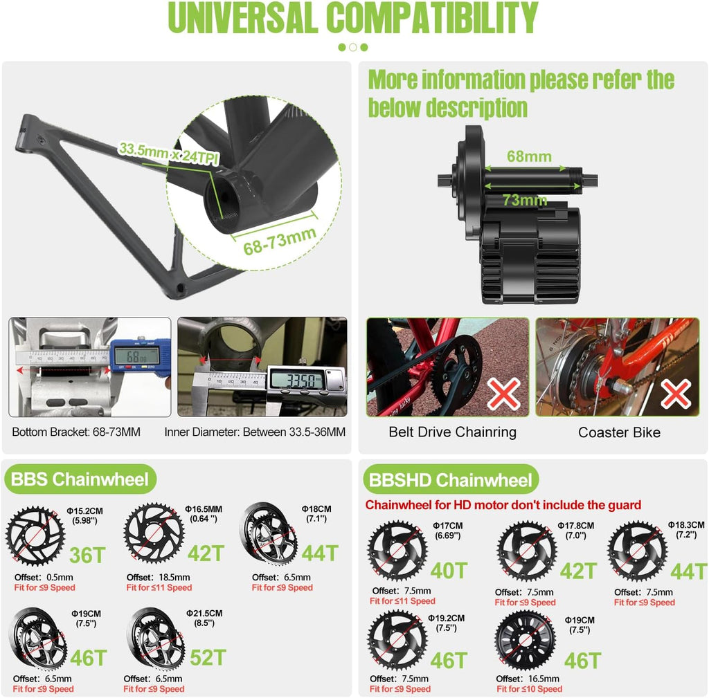 48V20AH Mid Drive Ebike Conversion Kit with Gear Sensor Q58642