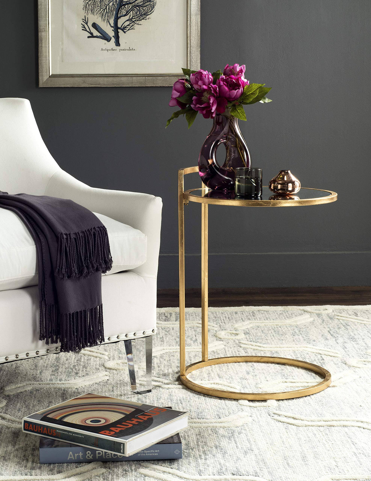 Round Gold Leaf End Table K534