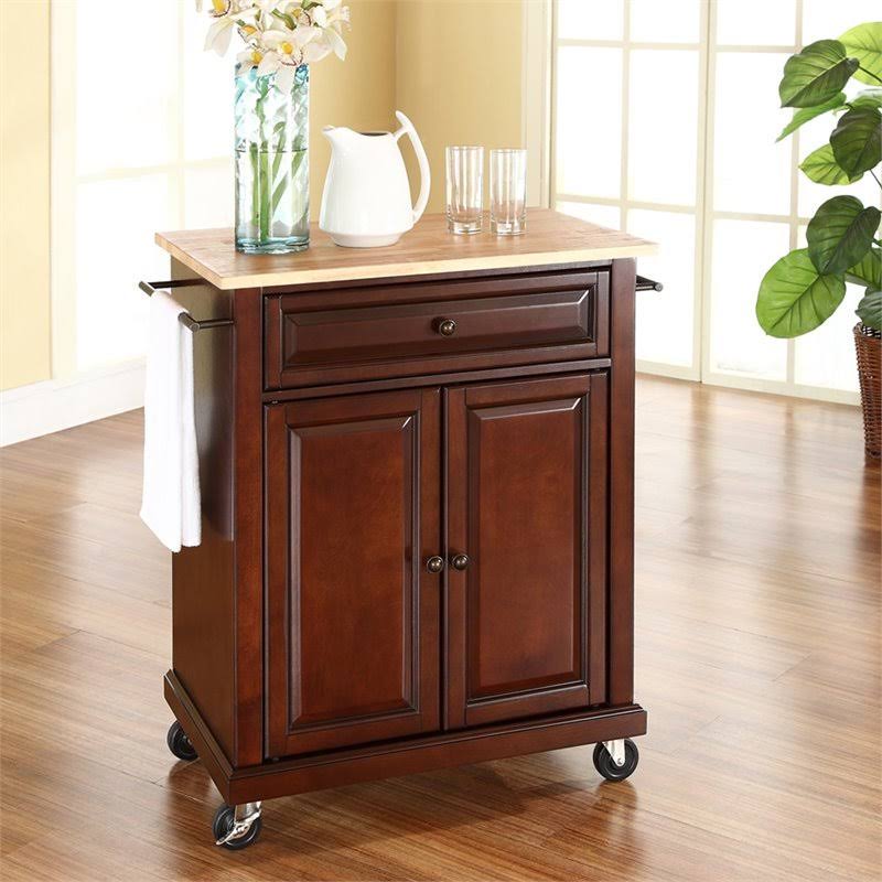 Natural Wood Top Kitchen Cart in Mahogany L160