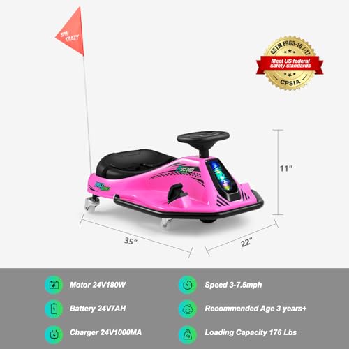 Pink 24V Electric Drifting Go Kart with 2 Replacement Universal Wheels J7425