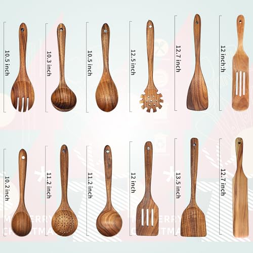 10 Pcs Natural Teak Wooden Kitchen Utensils Set J917468