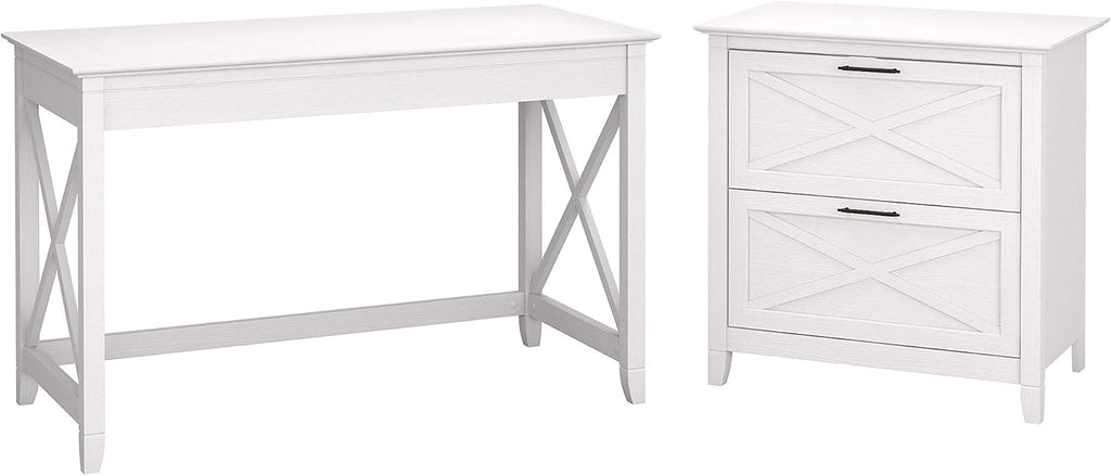 Washed Gray Writing Desk with 2 Drawer File Cabinet B76423