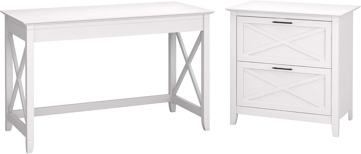 Washed Gray Writing Desk with 2 Drawer File Cabinet B76423