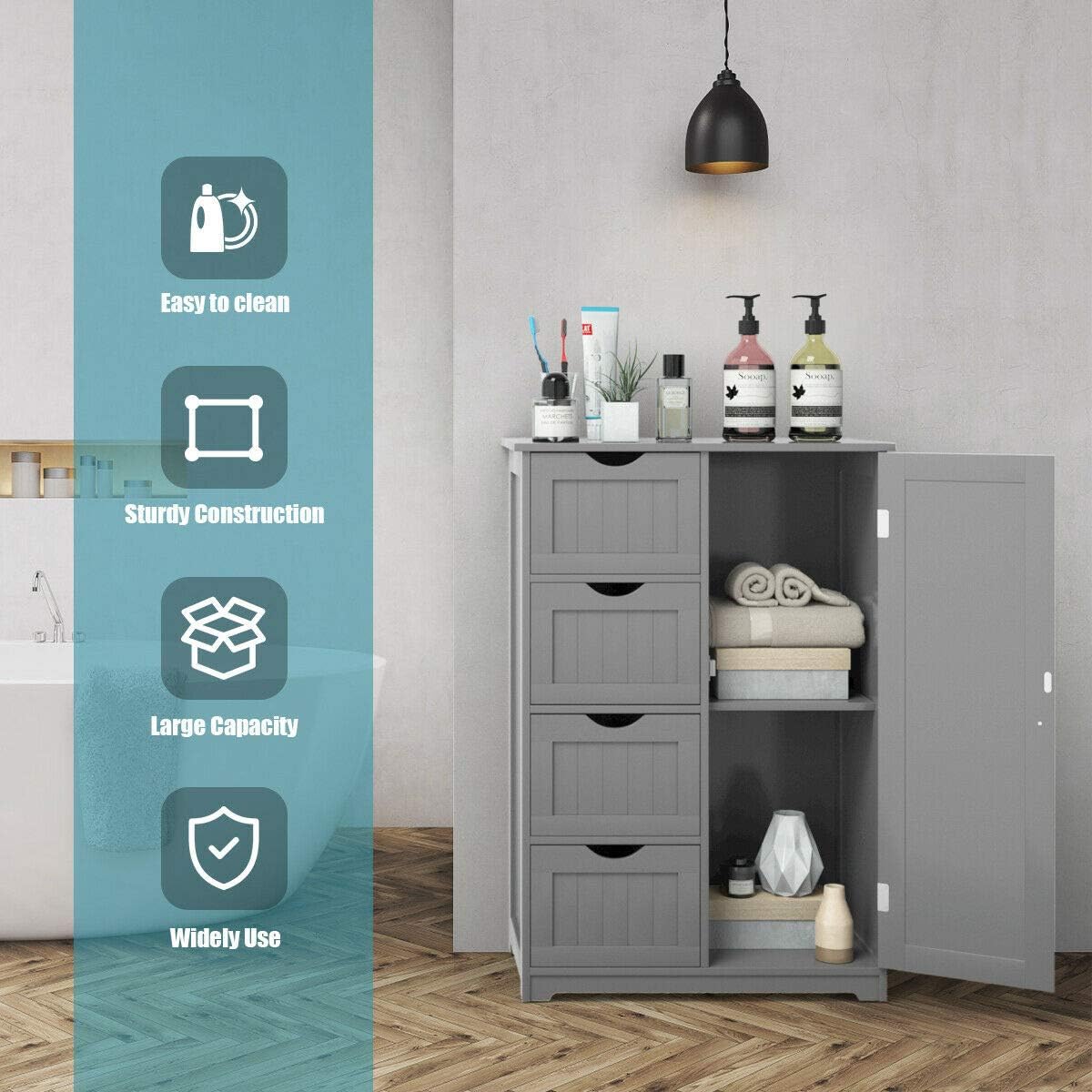 Grey Freestanding Bathroom Floor Cabinet with 4 Drawer X511