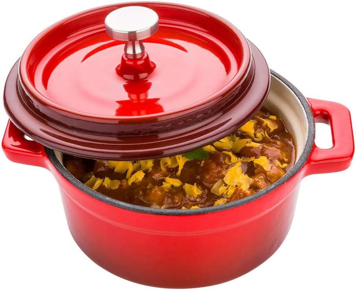 8 Ounce Red Enameled Cast Iron Mini Casserole Dish with Lid I6706