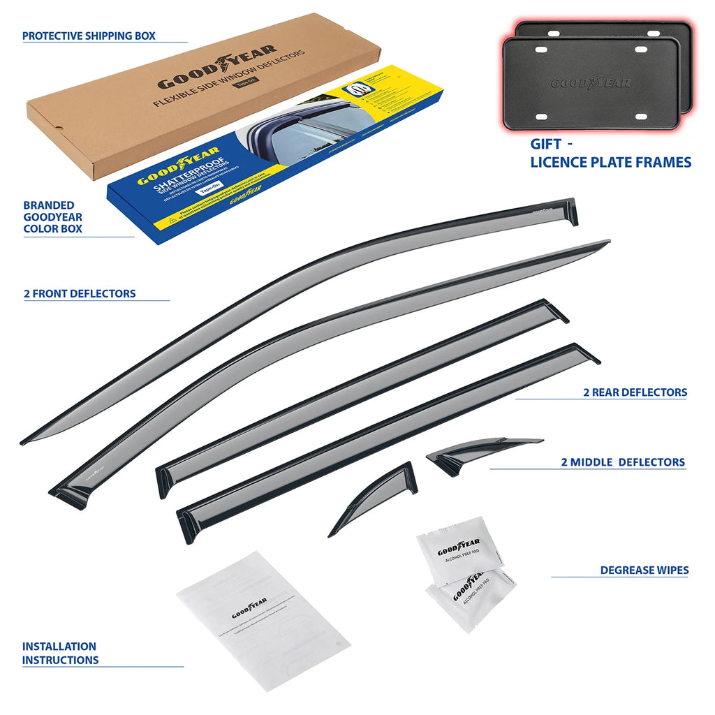 6 pcs Tape-on Window Deflectors Q452