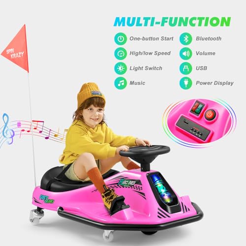Pink 24V Electric Drifting Go Kart with 2 Replacement Universal Wheels J7425