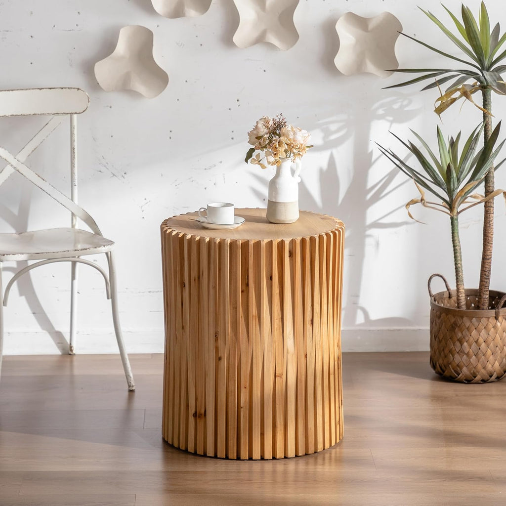 Cylindrical Coffee Table with Vertical Texture Relief Design I195145
