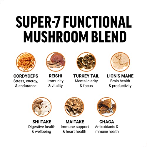Mushroom Supplement with Lions Mane, Turkey Tail, & Cordyceps, 90 Vegetable Capsules V8228