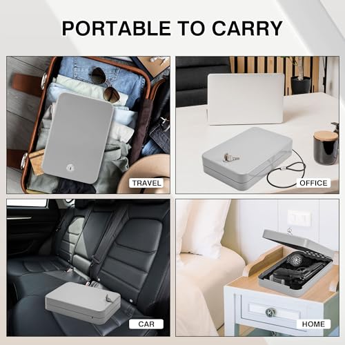 Black Portable Handgun Safe Lock Box with Key Lock R281654