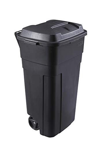 Heavy-Duty Wheeled Trash Can with Lid, 34-Gallon, Black M41578