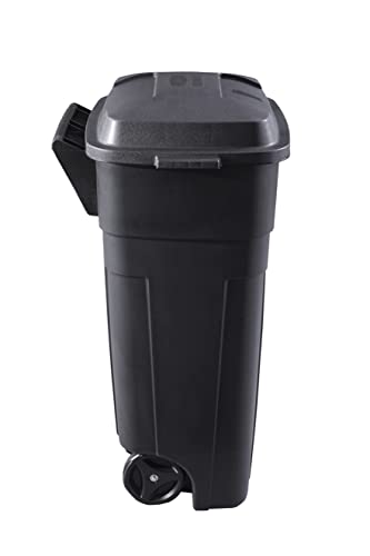 Heavy-Duty Wheeled Trash Can with Lid, 34-Gallon, Black M41578