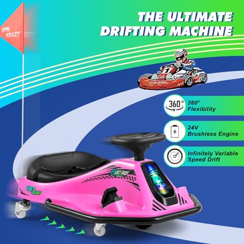 Pink 24V Electric Drifting Go Kart with 2 Replacement Universal Wheels J7425