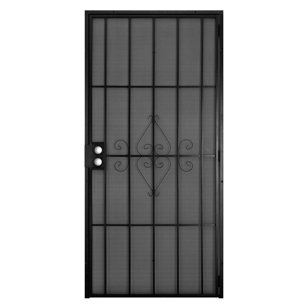 36 in. x 80 in. Black Surface Mount Outswing Steel Security Door with Expanded Metal Screen X380