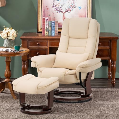 Cream White Faux Leather Recliner Chair with Ottoman J288765