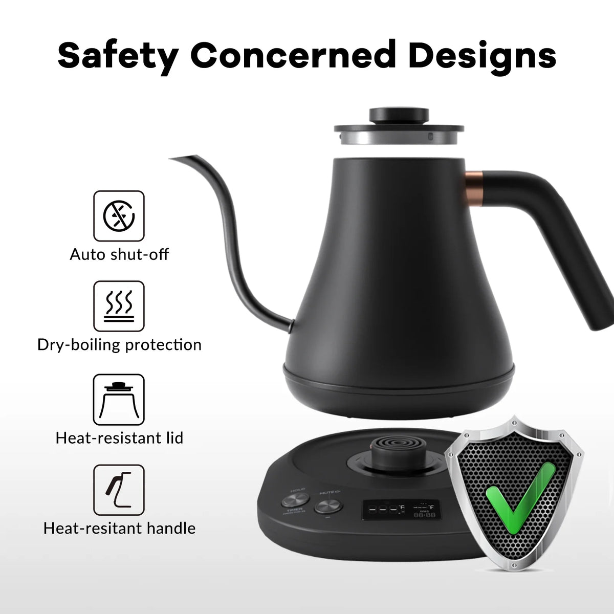 Electric Gooseneck Kettle 0.8L 1200W Matt Black O248