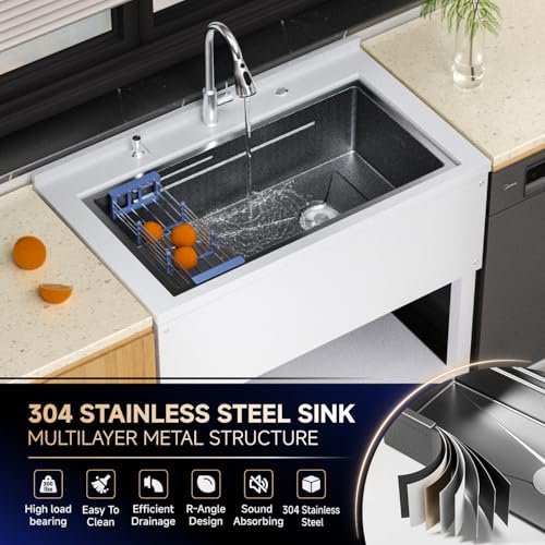 Stainless Steel Freestanding Utility Sink 36" with Pull Out Faucet (black) C1395