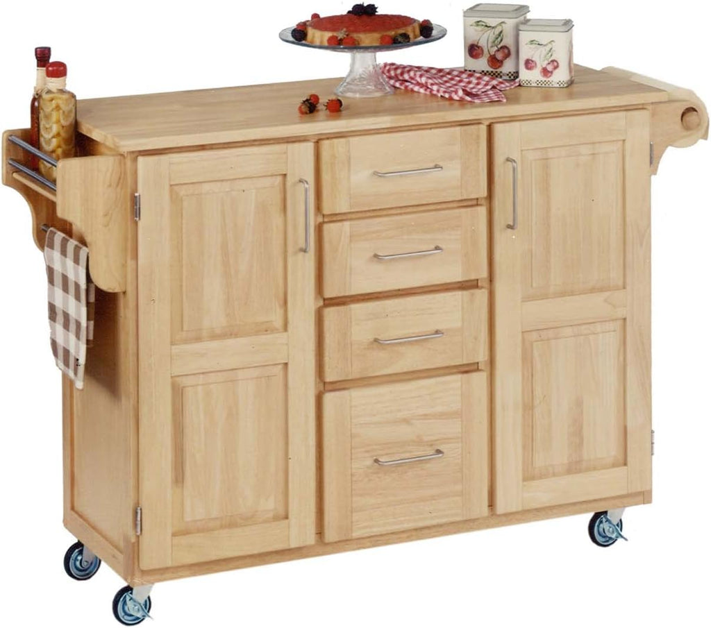 Warm Oak 2 Door Kitchen Cart with Natural Wood Top G955518